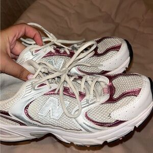 New Balance Women's White and Burgundy Sneakers
